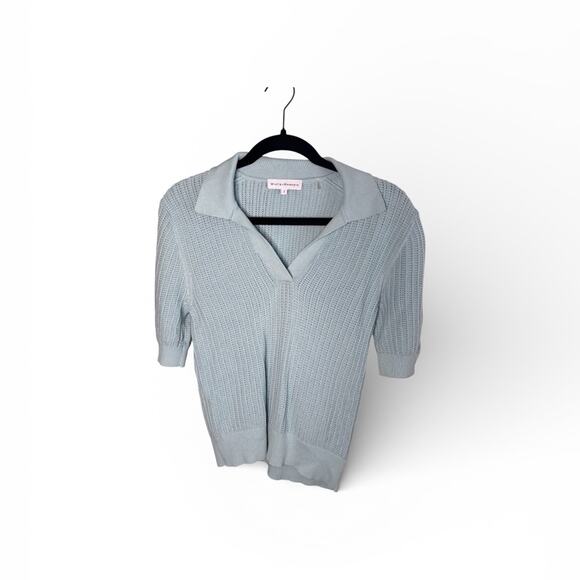 White + Warren Sweaters - White + Warren Light Blue Waffle Knit Collared Polo Sweater Size Small